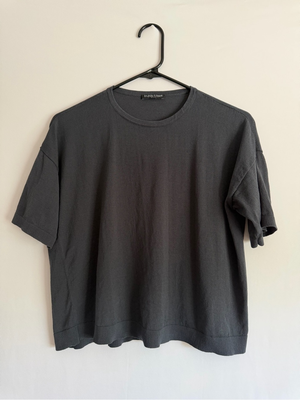 Eileen Fisher Charcoal Basic Knit T-Shirt Crew Neck Short Sleeve